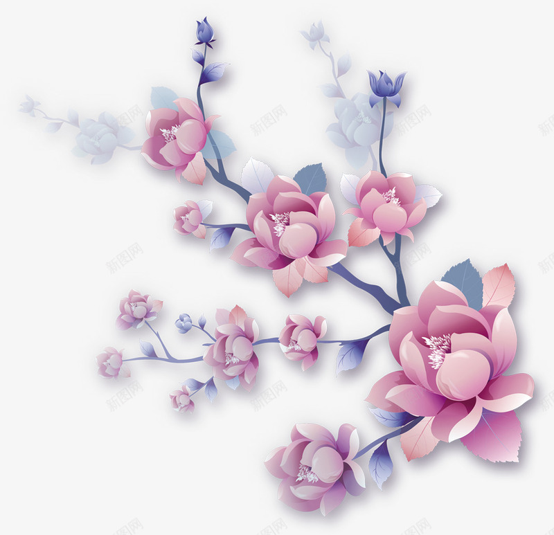 粉色手绘盛开花朵树枝png免抠素材_88icon https://88icon.com 手绘树枝 树枝横 盛开 粉色 花朵
