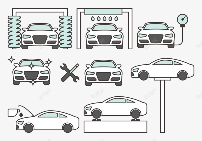 洗车组图矢量图eps免抠素材_88icon https://88icon.com 小车 洗车 洗车工具 自动洗车 矢量图