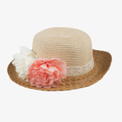 米白色度假假花女士沙滩帽实物素材