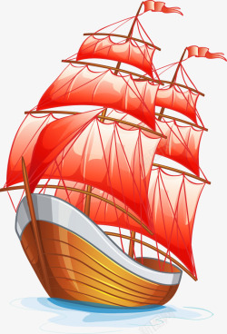 卡通红色帆船矢量图素材