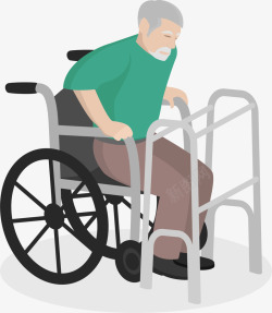 坐着轮椅的奶奶起身的老爷爷插画高清图片