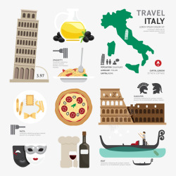 意大利标志性旅游扁平化旅行高清图片