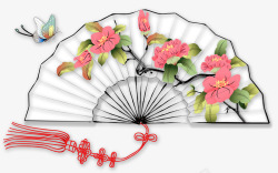 牡丹软包蝴蝶红花纸扇高清图片
