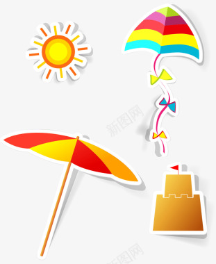橘色遮阳伞手绘卡通沙滩度假可爱图标图标