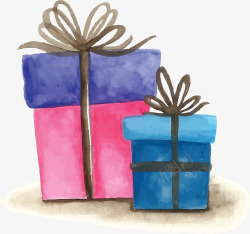 水彩手绘礼物盒子矢量图素材