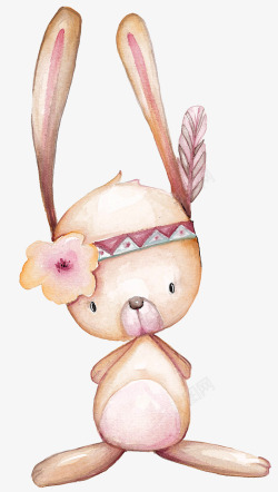 粉红色兔子耳朵戴羽毛的兔子高清图片