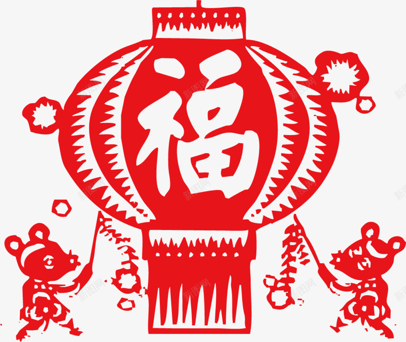 红色福字灯笼剪纸png免抠素材_88icon https://88icon.com 新年 新春 春节快乐 灯笼 福字 红色剪纸 鞭炮