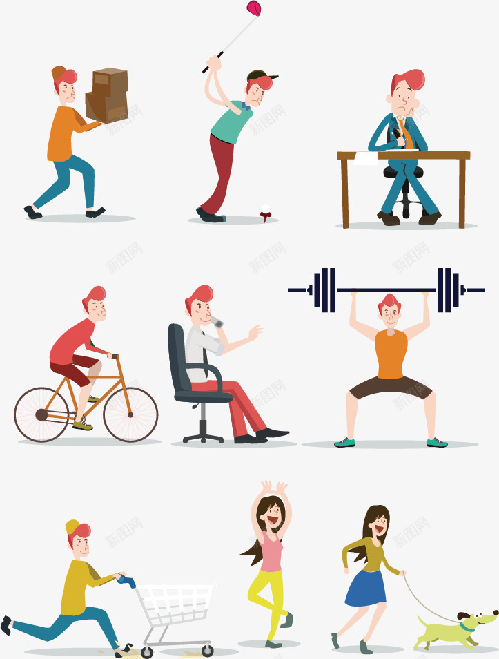 卡通人物png免抠素材_88icon https://88icon.com 举重 健身 卡通人物 平面设计 彩色 男子 运动 锻炼 骑车