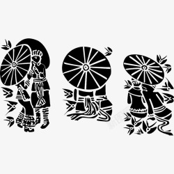 黑色傣族生活剪影素材