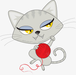 手绘猫和线团素材