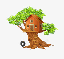 卡通画里树上的小木屋创意居家素材