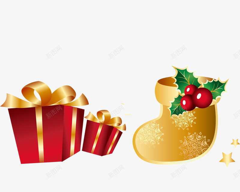 金色袜子和红色礼物盒psd免抠素材_88icon https://88icon.com 圣诞 盒子 红色 袜子 金色