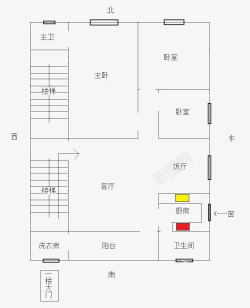 三室一厅小区房平面图素材