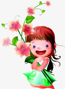 六一儿童节61小女孩抱着花朵开心素材