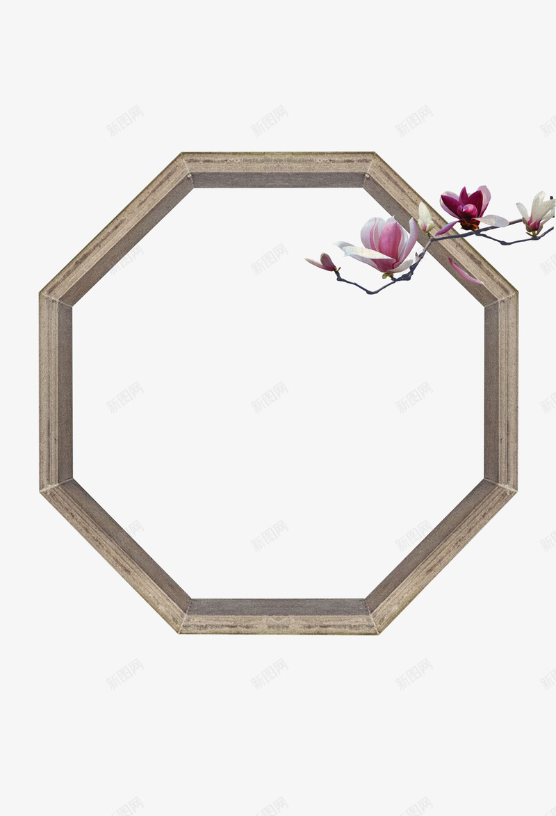 中国风多边形边框png免抠素材_88icon https://88icon.com 复古风 浅棕色 多边形 窗户 边框 紫色花朵