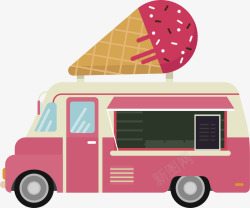 移动的彩色冰淇淋车矢量图素材