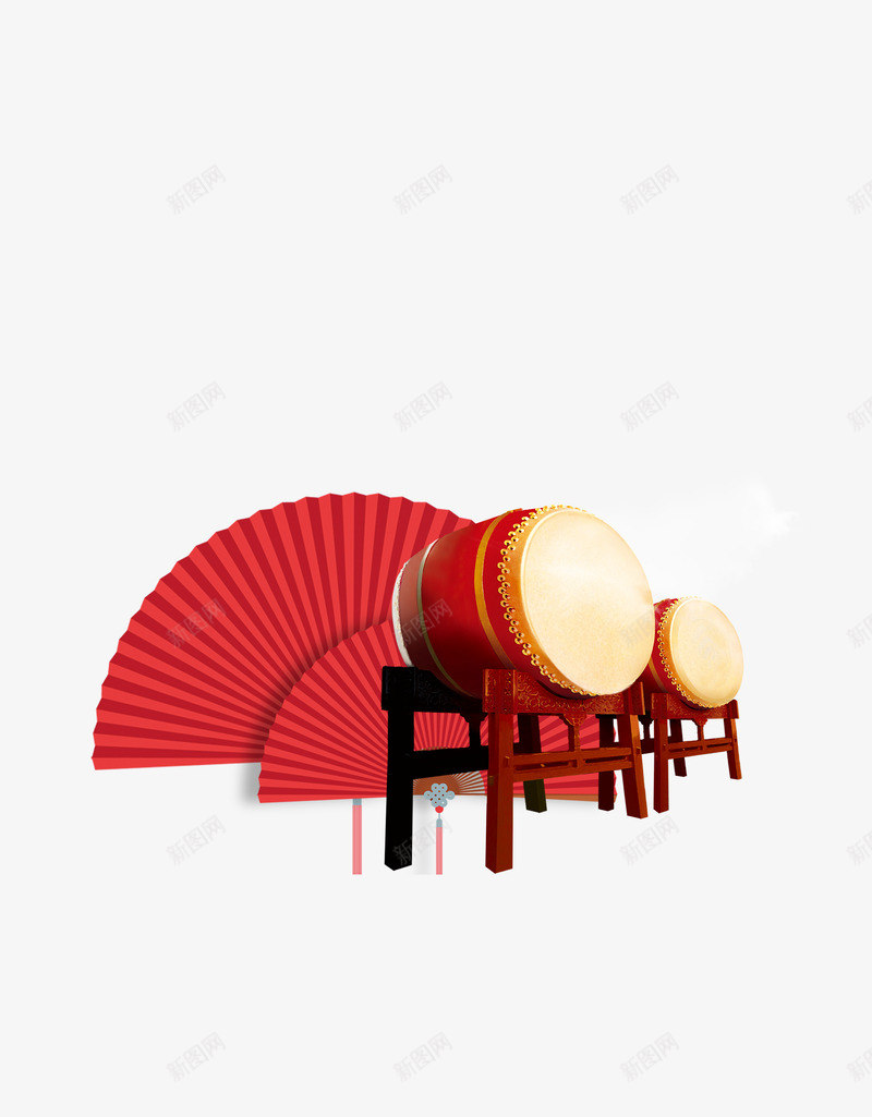 2019年欢乐元旦红扇子加大鼓png免抠素材_88icon https://88icon.com 2019年 中国传统大鼓 元旦 大鼓 欢乐 红扇子