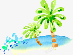 水彩沙滩芭蕉树素材
