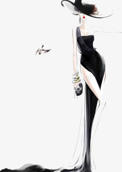 黑色长裙设计手绘女性高清图片