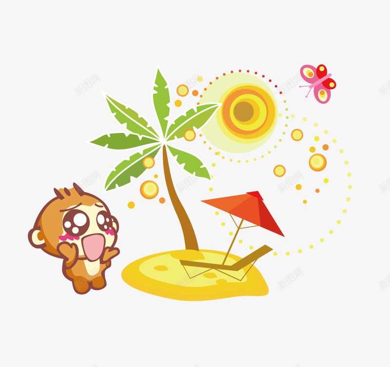 卡通png免抠素材_88icon https://88icon.com 卡通 夏威夷 椰树 沙滩 猴子