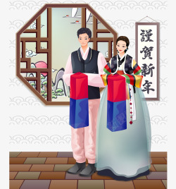 韩国传统夫妇插画矢量图素材