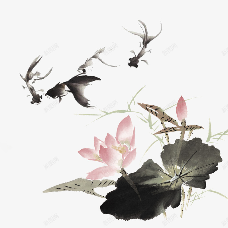 水墨荷花锦鲤psd免抠素材_88icon https://88icon.com 好运锦鲤 水墨画 海报装饰 荷花 荷花墨 转发锦鲤 锦鲤 黑白锦鲤