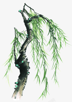 中国风手绘柳树水墨画素材