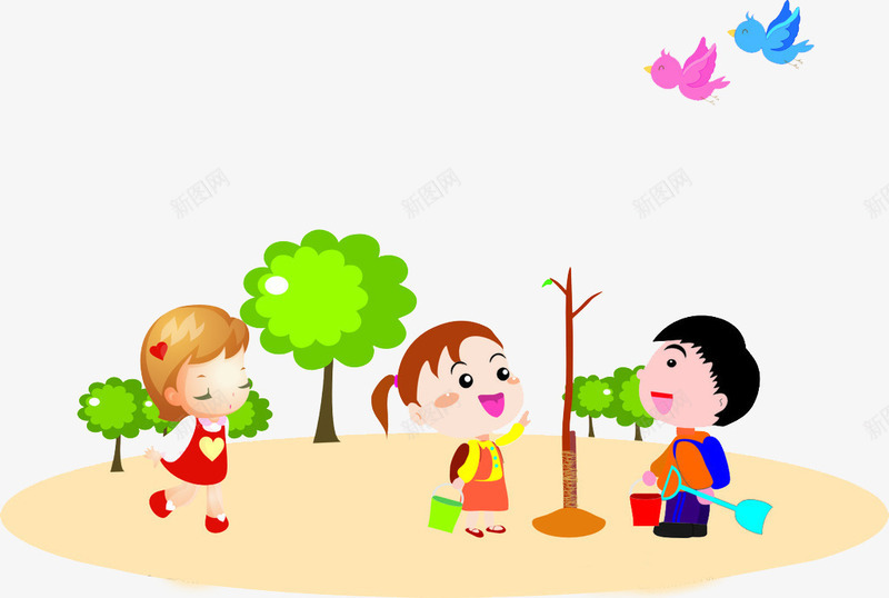 植树节儿童种树插画png免抠素材_88icon https://88icon.com 儿童 植树节 燕子 环保公益素材 种树