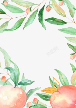 桃子枝叶背景框素材