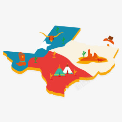 卡通靴子卡通欧美地图美国德克萨斯州地图矢量图高清图片