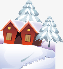 房屋树木冰雪游矢量图素材