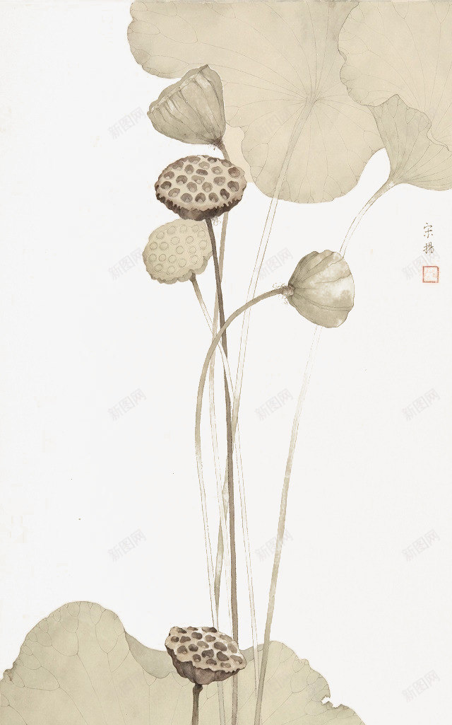 中国画png免抠素材_88icon https://88icon.com 工笔画 毛笔 竹子荷花荷叶满池塘 花瓶 荷叶 荷花