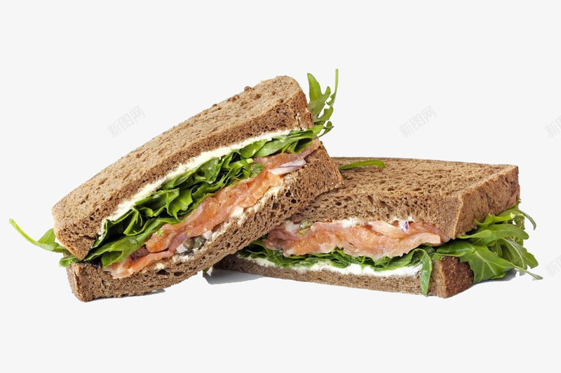 美味三明治png免抠素材_88icon https://88icon.com 叶子 奶酪奶油 实物 海鲜面包 熏制三文鱼 美味三明治 芝麻叶 芝麻菜 莴苣 食物 马槟榔