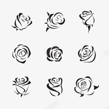 潮流主题手绘玫瑰花图标图标