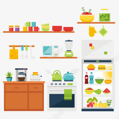 厨房生活用品厨房生活用品图标场景矢量图图标