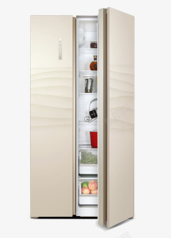 双门冰箱打开门的对开门冰箱高清图片