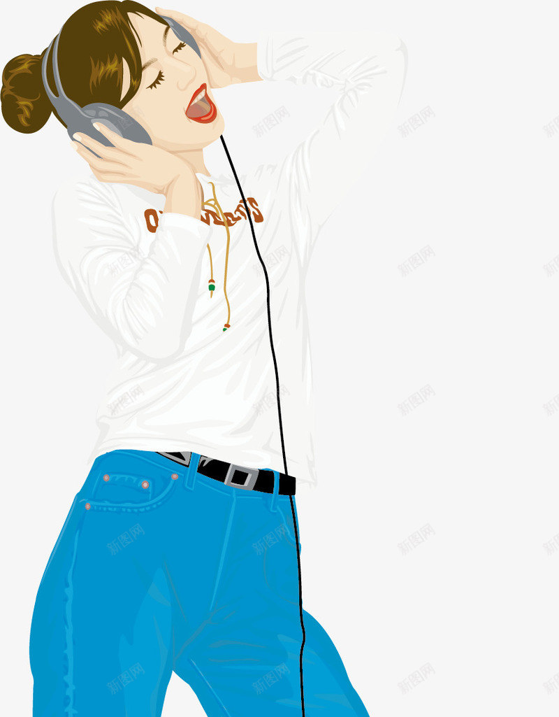 听歌的美女png免抠素材_88icon https://88icon.com png元素 卡通 听歌 听歌的人 唱歌 新青年