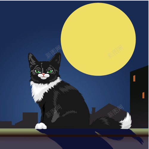 满月的夜景猫矢量图ai免抠素材_88icon https://88icon.com 中秋 圆月 满月 猫 矢量图