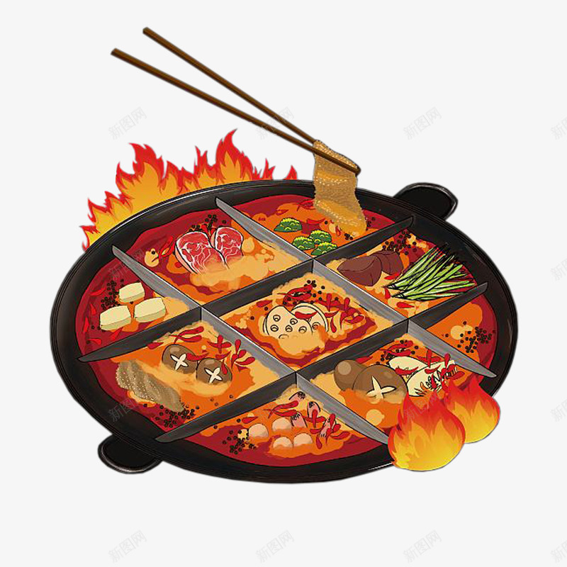 川味火锅手绘png免抠素材_88icon https://88icon.com 九宫格火锅 四川 川味火锅 红辣椒 美味 香辣 麻辣