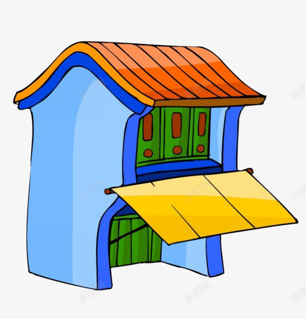 卡通两层楼png免抠素材_88icon https://88icon.com 卡通 墙壁 建筑 手绘 楼房 橘色 蓝色 雨搭