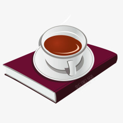 手绘红色书本和咖啡杯矢量图素材