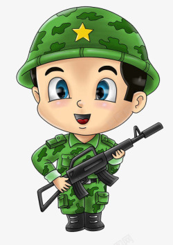 军人风格制服迷彩小兵卡通插画高清图片