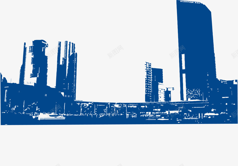 蓝色线条都市png免抠素材_88icon https://88icon.com 大楼 建筑 繁华都市 线条城市 蓝色都市 装饰图案