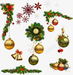 圣诞节松圣诞树雪花铃铛装饰大集合高清图片