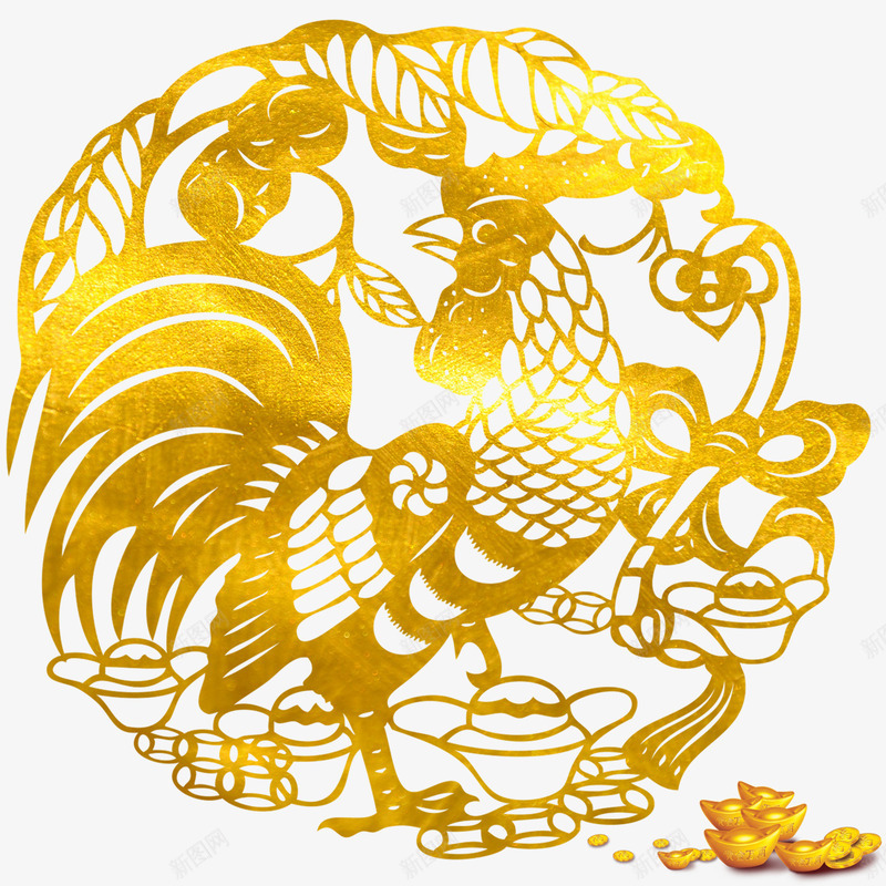 鸡年金色剪纸png免抠素材_88icon https://88icon.com 剪纸 剪纸素材 金色 鸡年