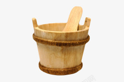 棕色容器带木勺的空木桶实物素材