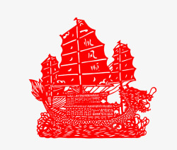 中国风红色帆船图素材