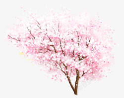 手绘水彩粉嫩桃花树素材