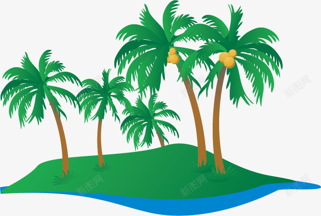 手绘卡通绿色植物椰子树沙滩png免抠素材_88icon https://88icon.com 卡通 椰子树 沙滩 绿色植物