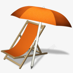 橙色遮阳伞沙滩椅素材